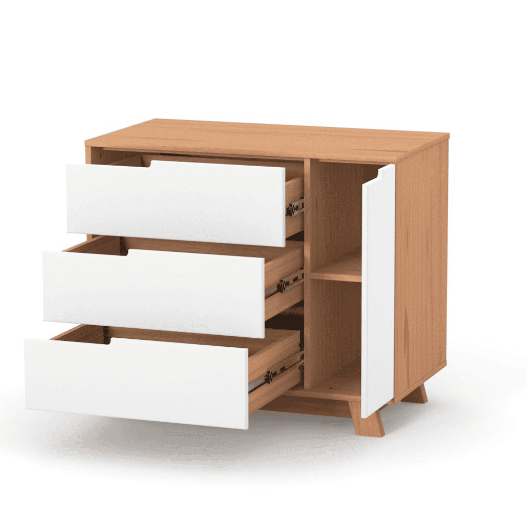 Dětská komoda Lussi Gekko Kids, 90x49x77cm, Bílá / Přírodní Buk